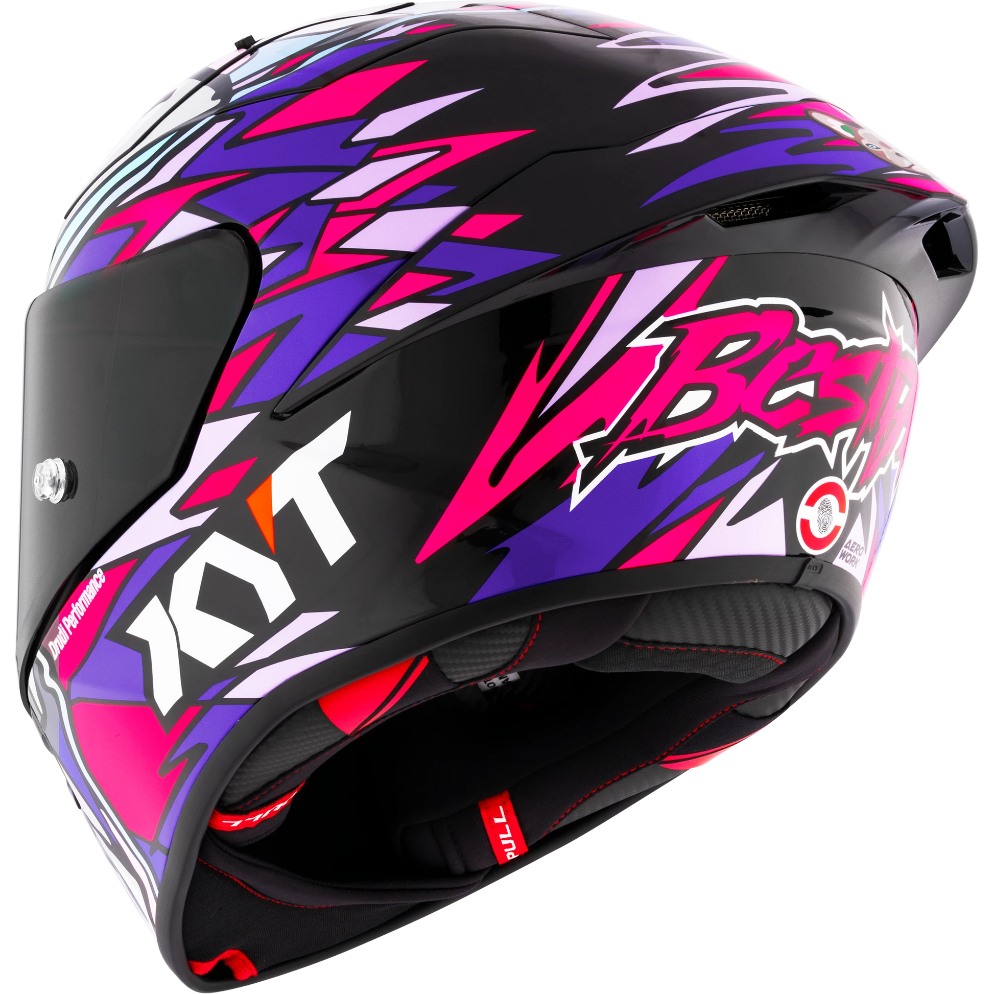 Rear Left Quarter View of KYT KX-1 Bastianini 2023 Replica Motorcycle Helmet