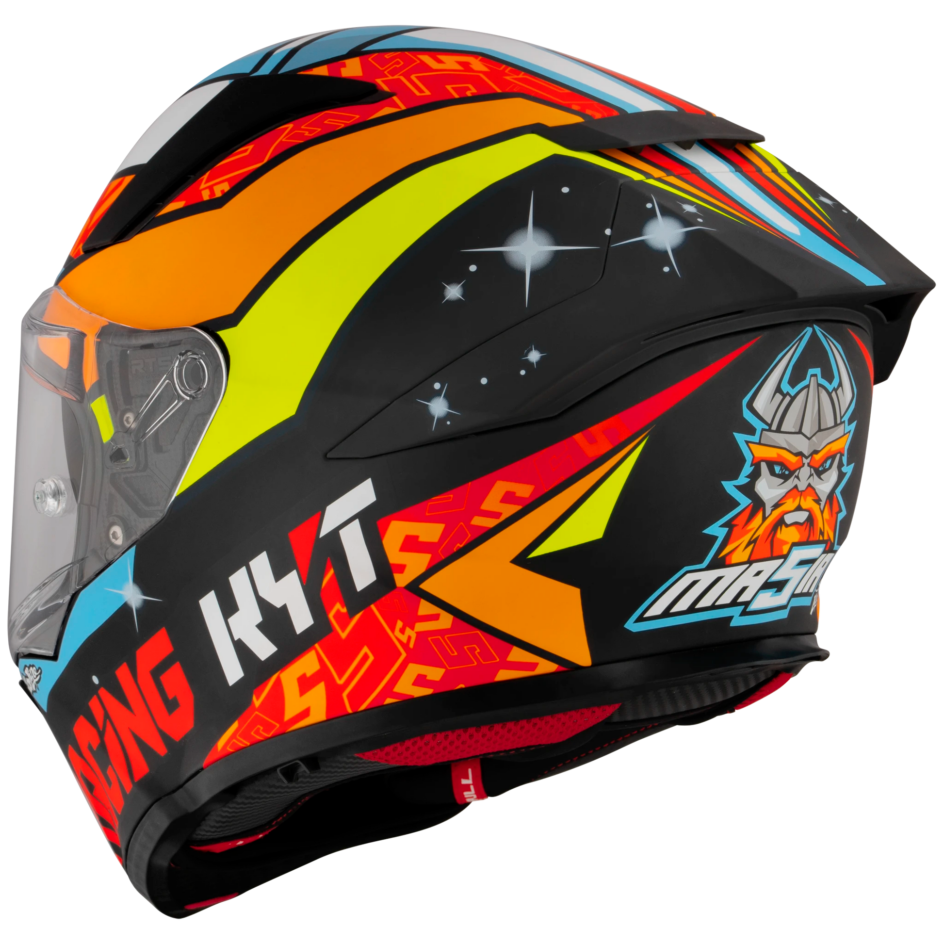 Rear Left Quarter View of KYT R2R Masia 2022 Replica Motorcycle Helmet