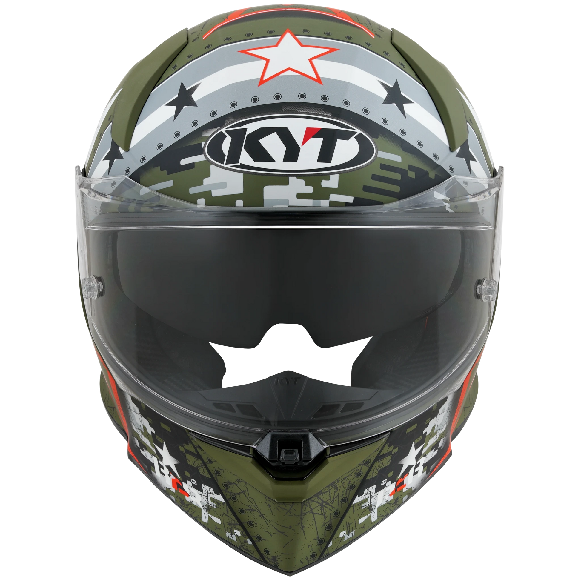 Front View of KYT R2R Assault Matte Army Green Motorcycle Helmet