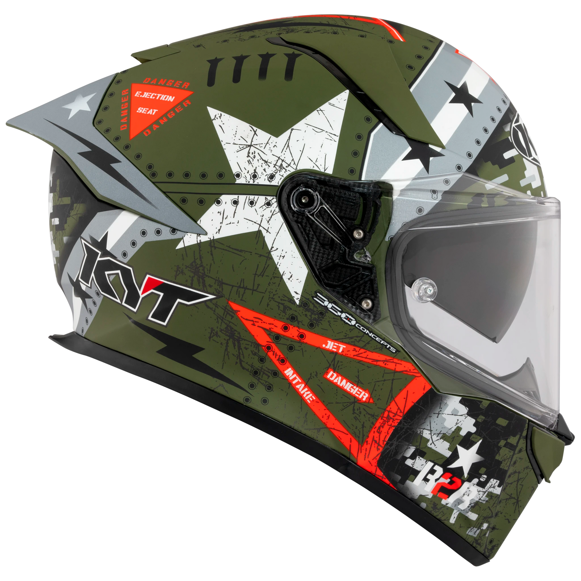 Right Side View of KYT R2R Assault Matte Army Green Motorcycle Helmet