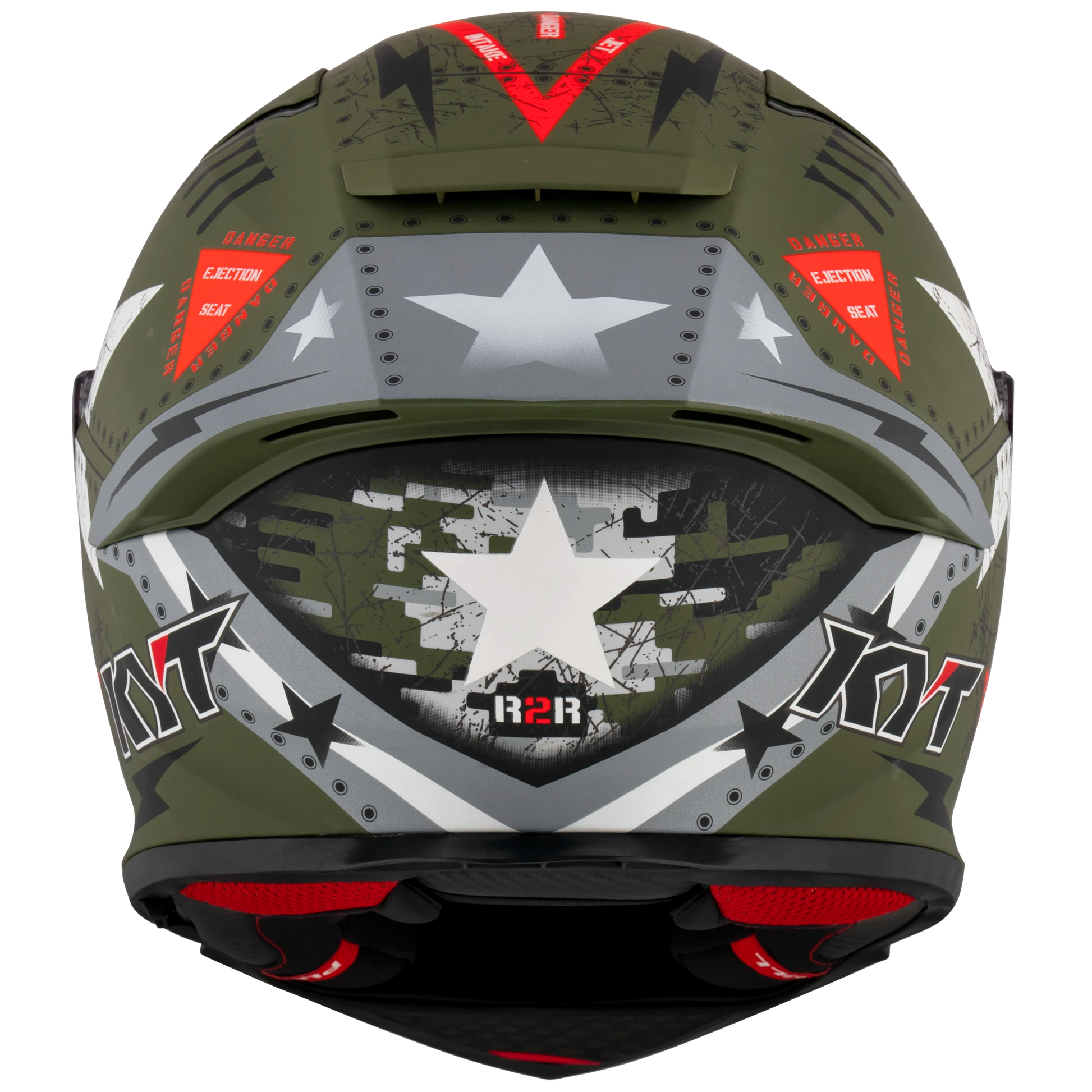 Rear View of KYT R2R Assault Matte Army Green Motorcycle Helmet