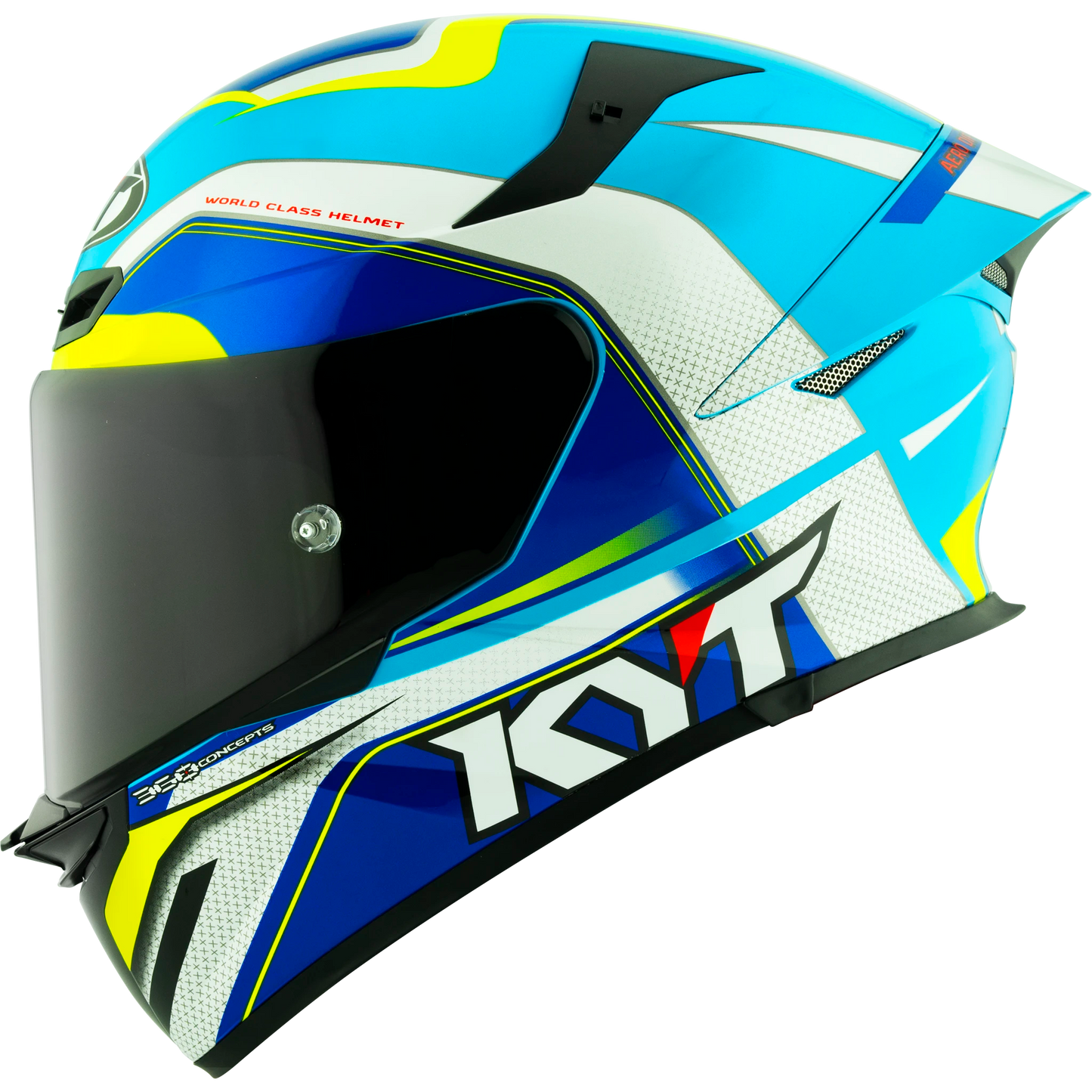 Left Side View of KYT TT-REVO Grand Prix White Light Blue Motorcycle Helmet