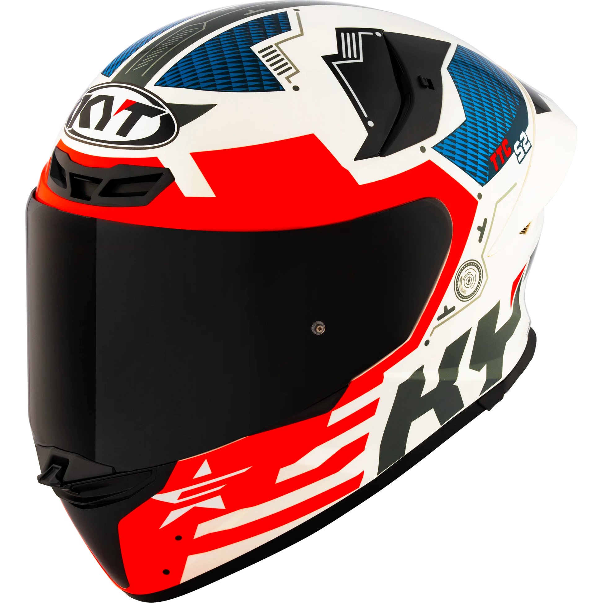 Front Left Quarter View of KYT TT-REVO Fuselage Red Motorcycle Helmet
