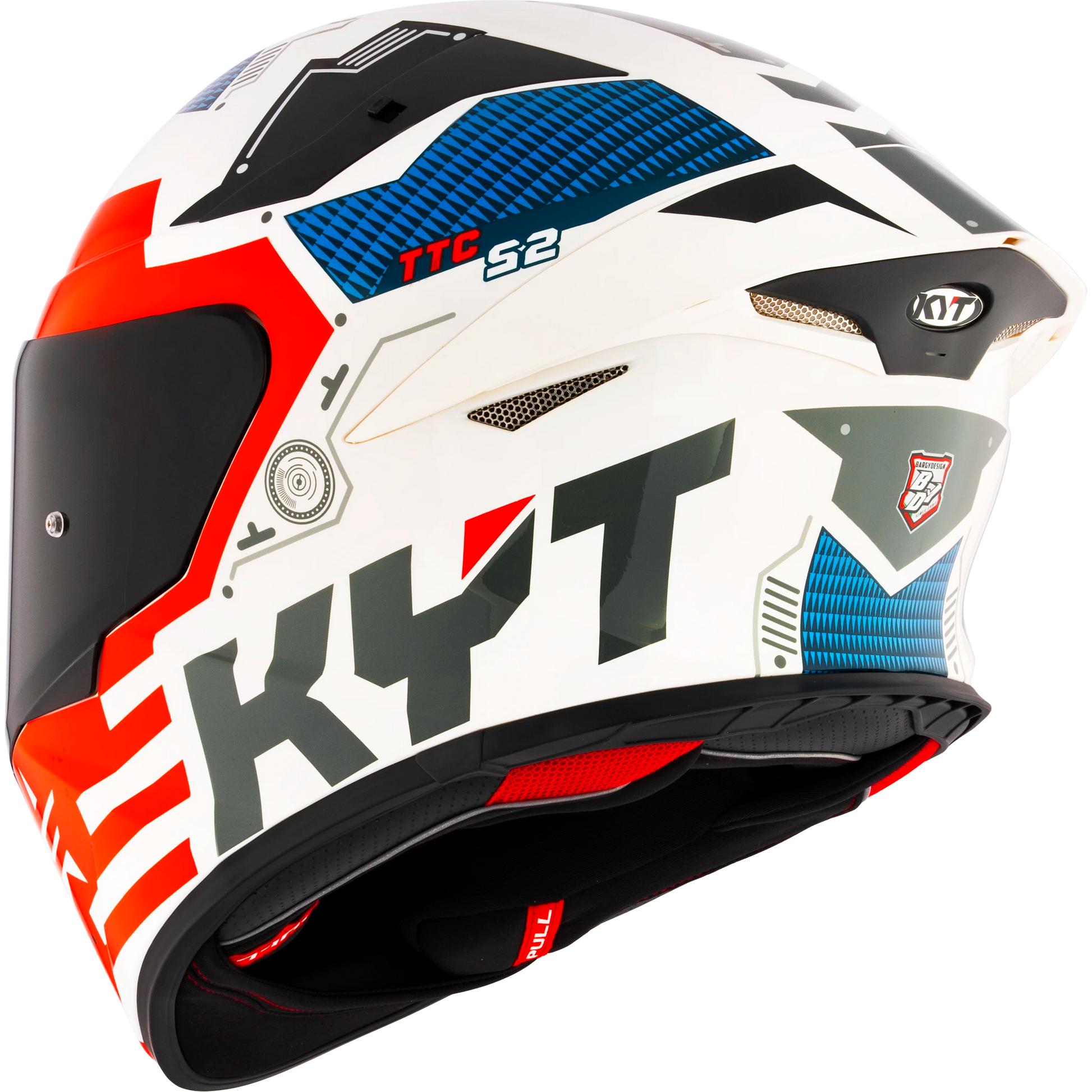 Rear Left Quarter View of KYT TT-REVO Fuselage Red Motorcycle Helmet
