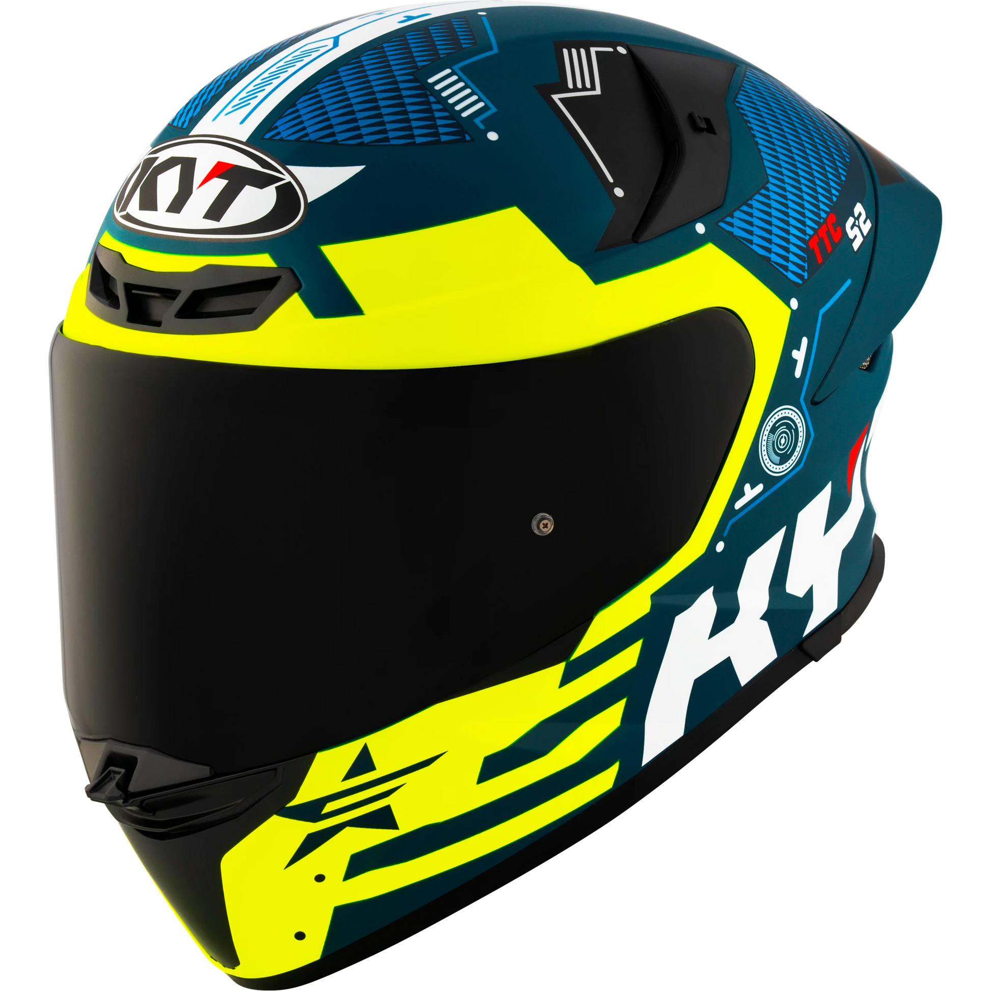 Front Left Quarter View of KYT TT-REVO Fuselage Matte Yellow Motorcycle Helmet