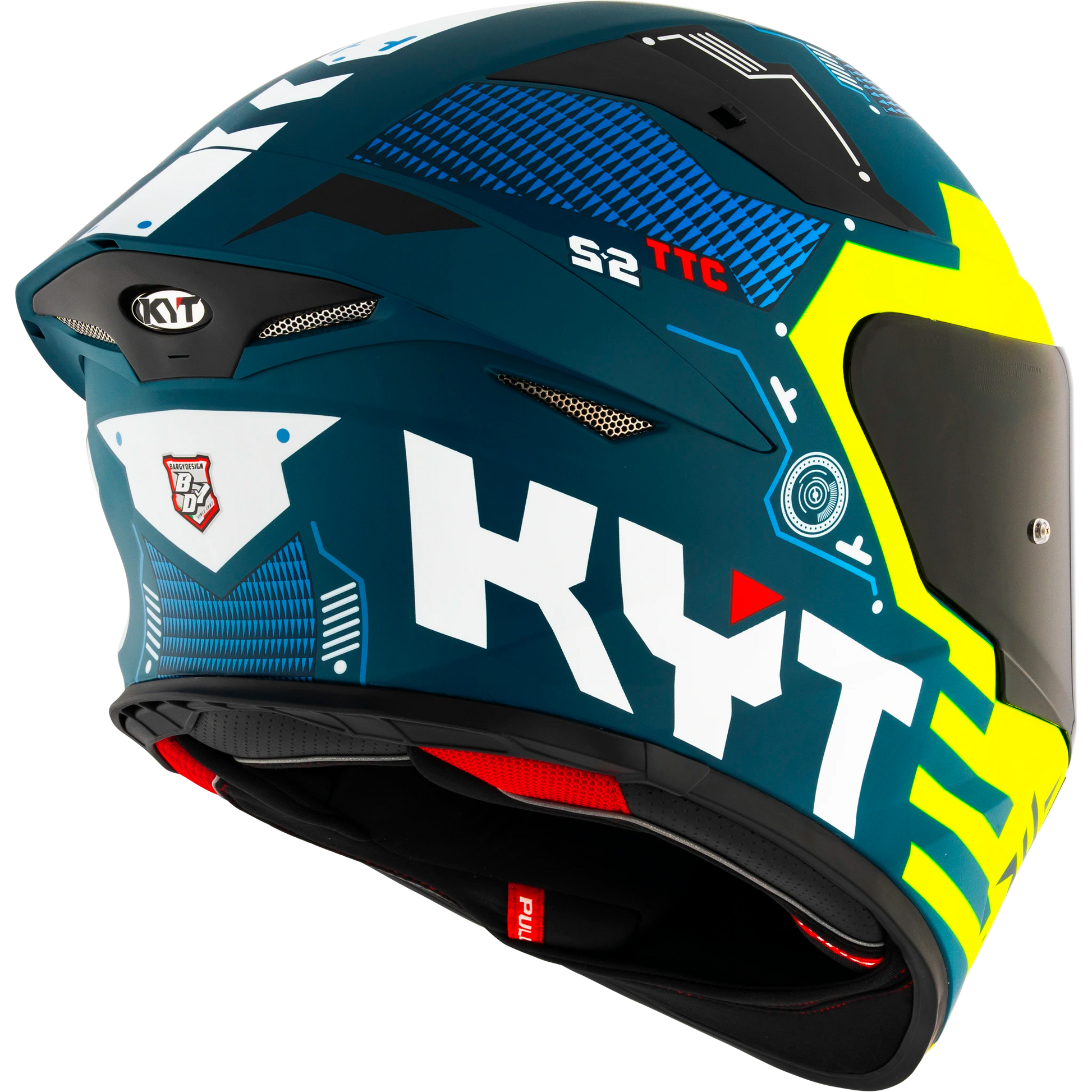 Rear Right Quarter View of KYT TT-REVO Fuselage Matte Yellow Motorcycle Helmet