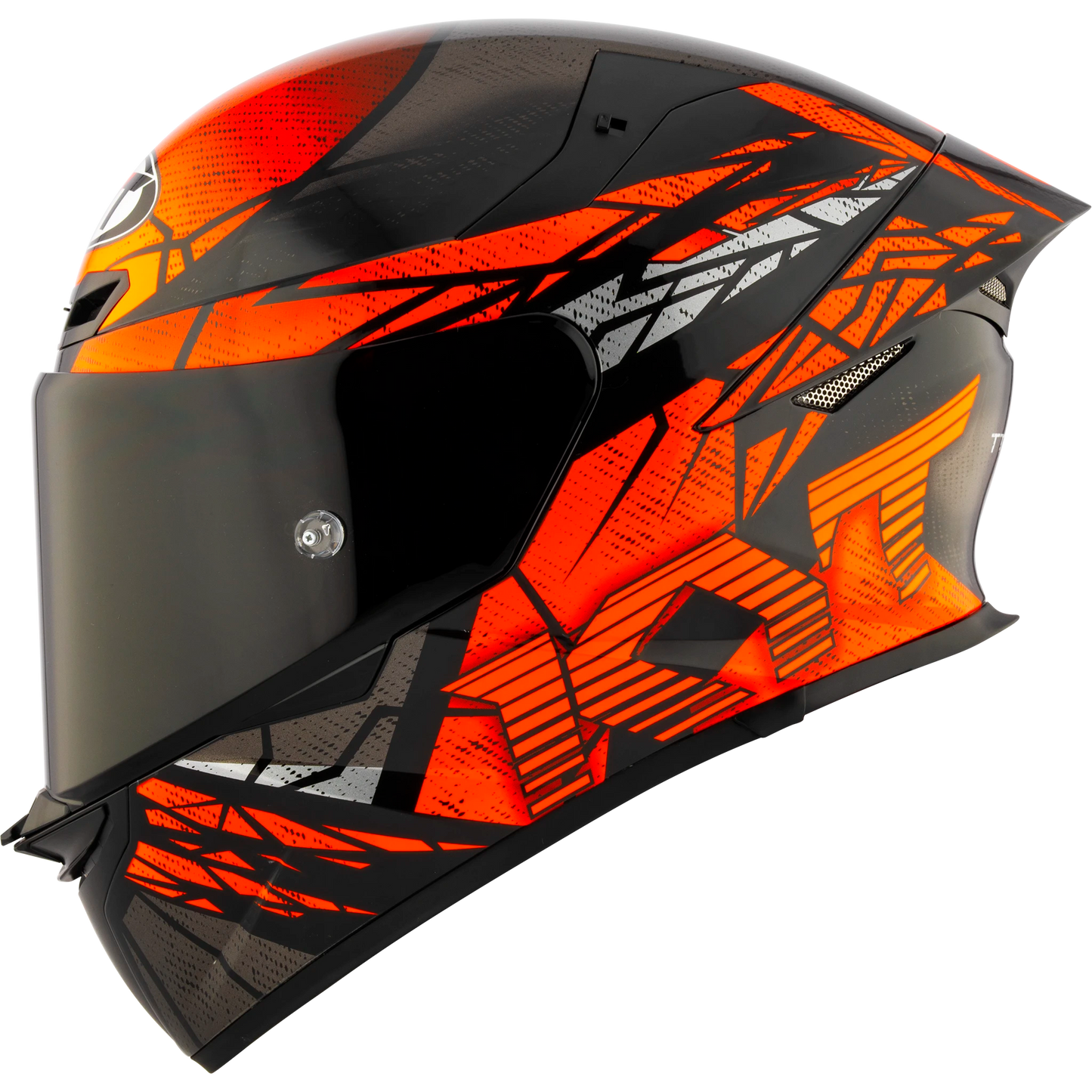 Left Side View of Front Left View of KYT TT-REVO Combustion Orange Motorcycle Helmet