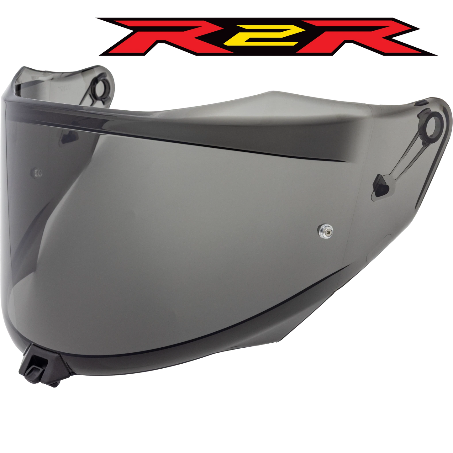 Front Quarter View of KYT R2R Light Smoke Visor with R2R logo