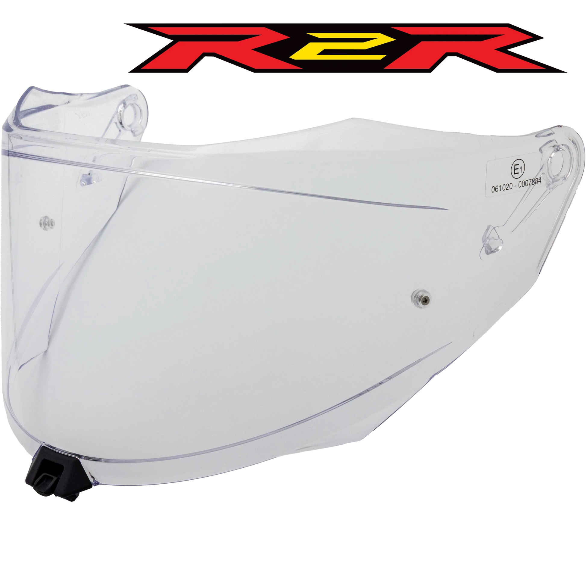 Front Quarter View of KYT R2R Clear Visor with R2R logo