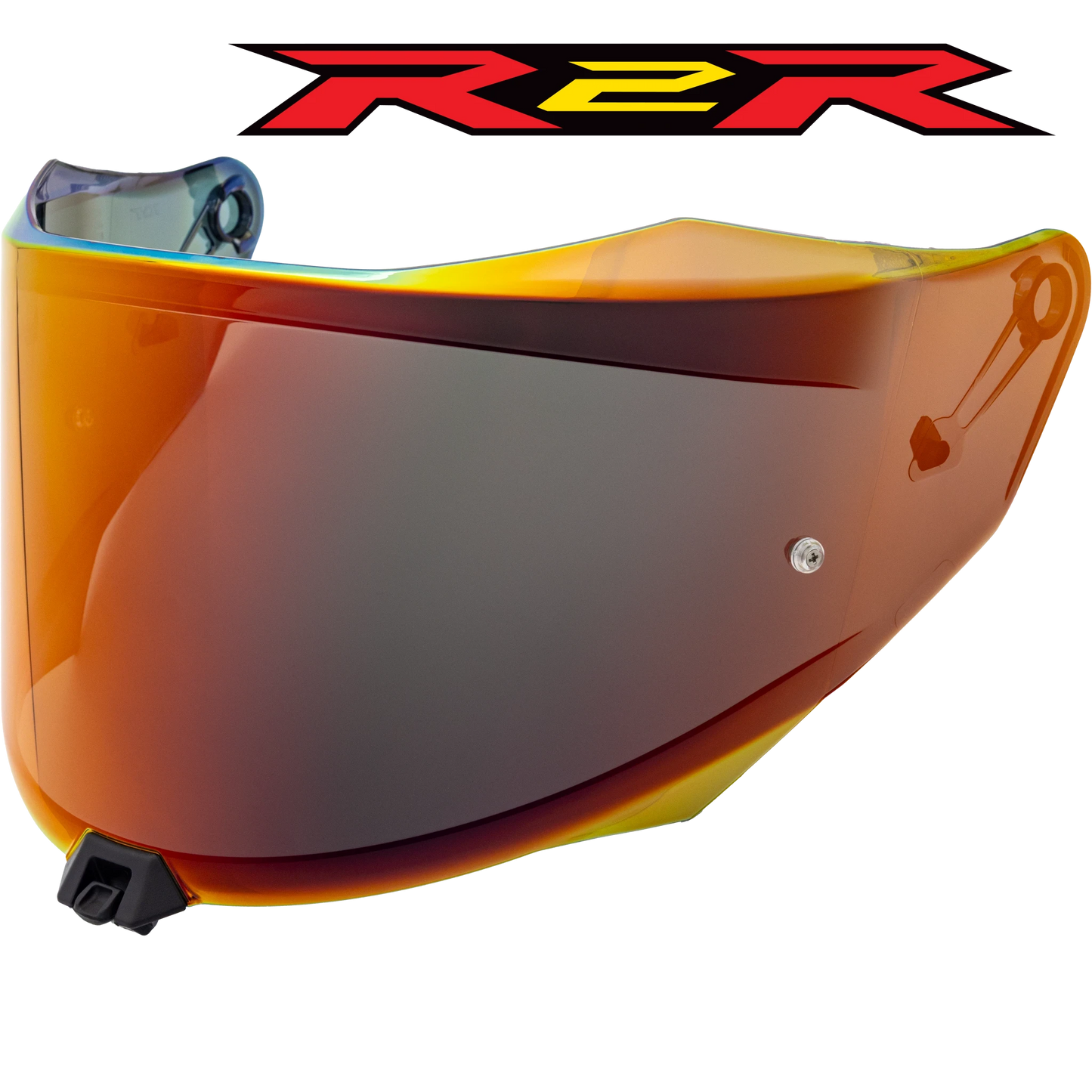 Front Quarter View of KYT R2R Iridium Red Visor with R2R logo