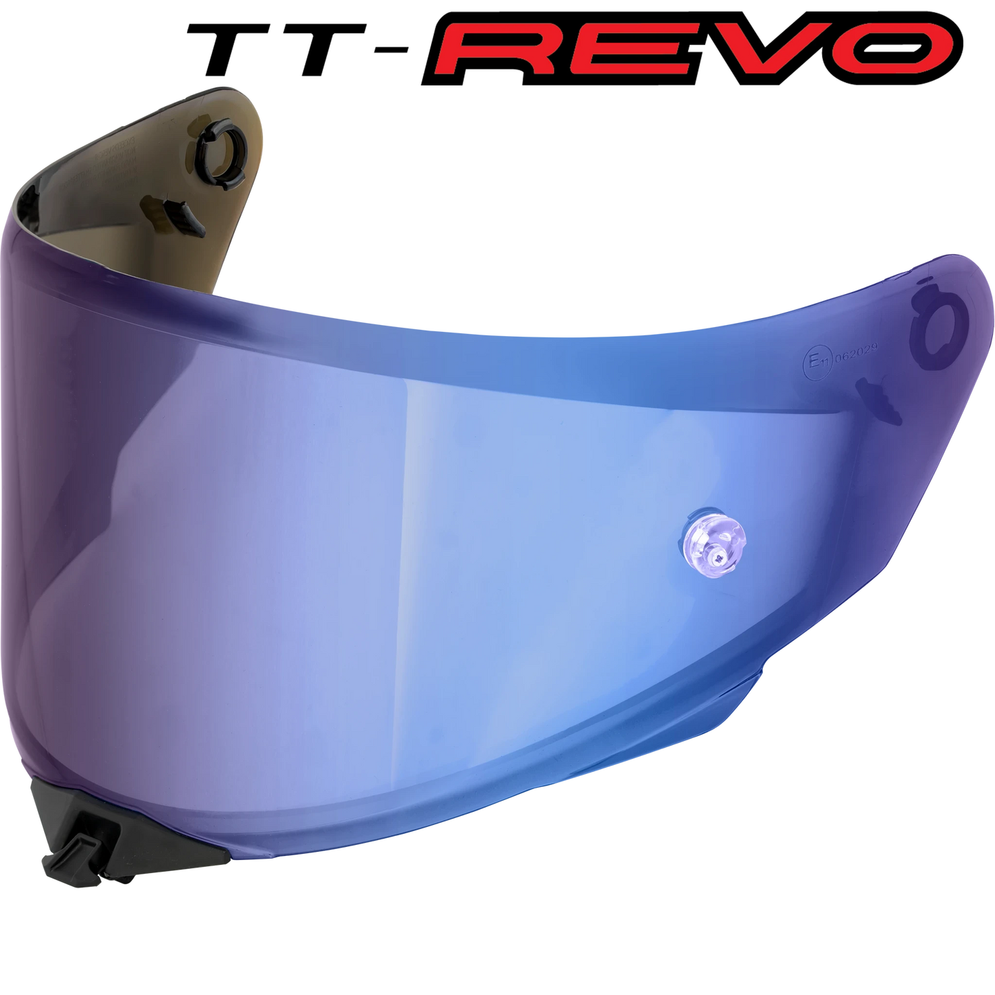 Front Quarter View of TT-REVO Iridium Blue Visor with TT-REVO logo