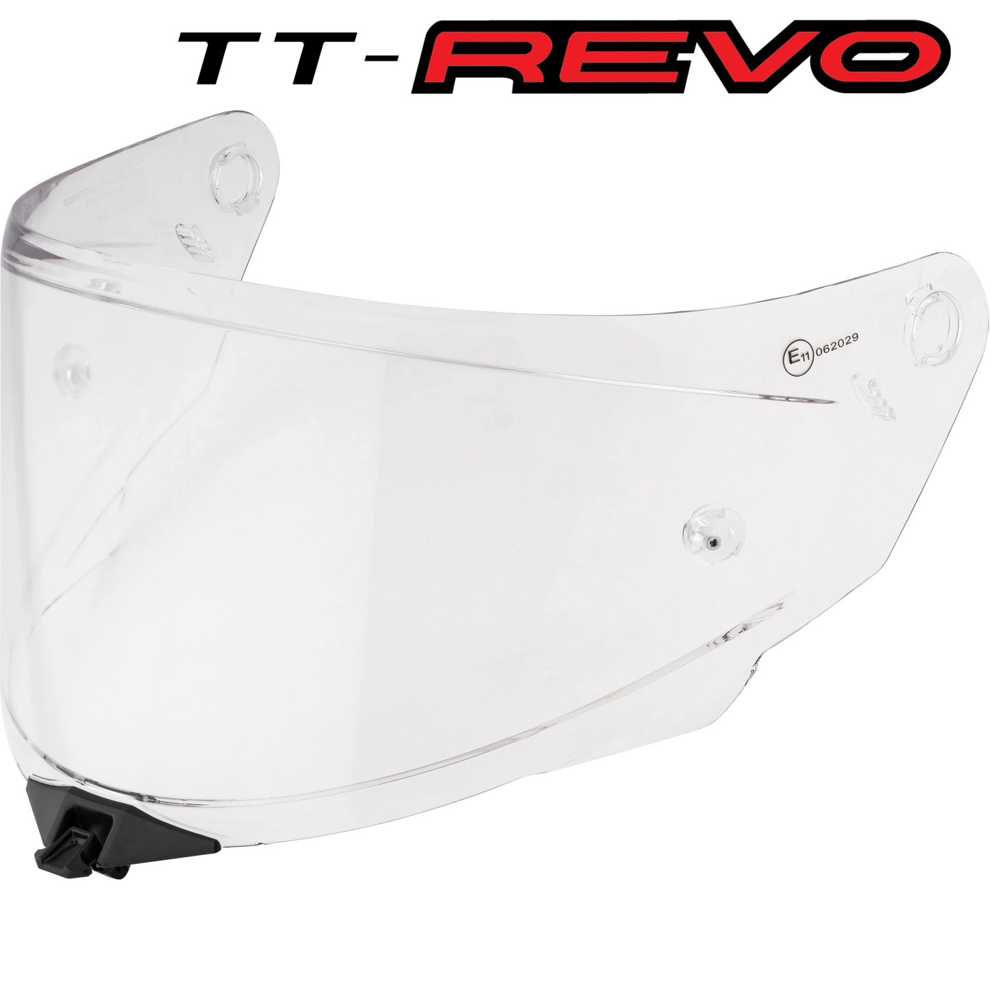 Front Quarter View of TT-REVO Clear Visor with TT-REVO logo