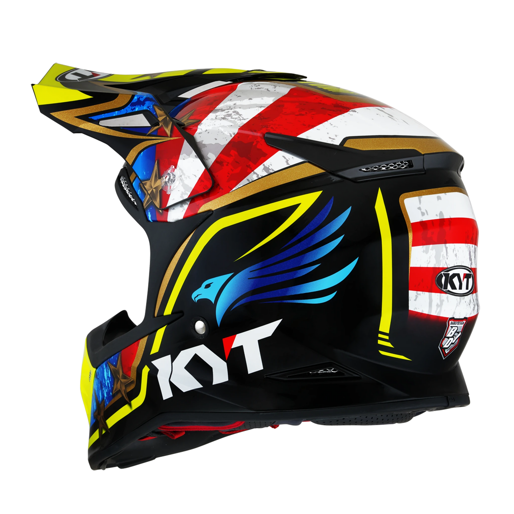 Rear Left Quarter View of KYT Skyhawk Hi-Fly Motorcycle helmet