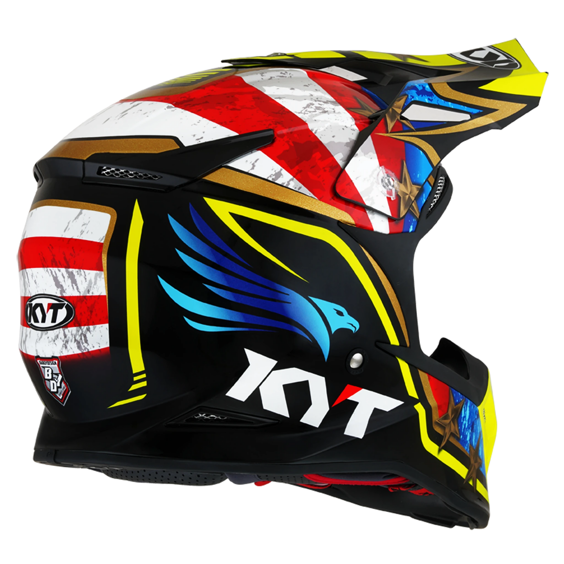 Rear Right Quarter View of KYT Skyhawk Hi-Fly Motorcycle helmet