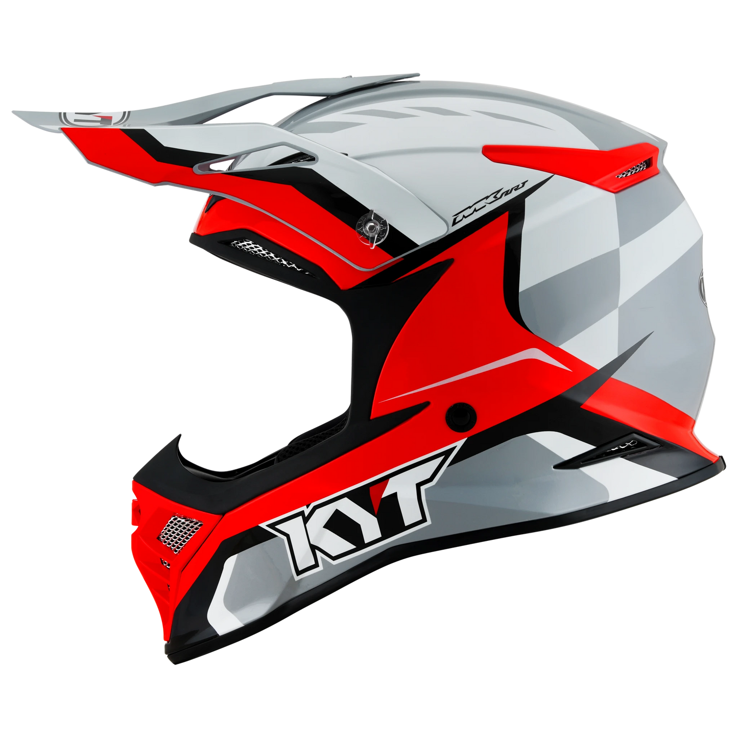 Left Side view of KYT Skyhawk Glowing White Red Motorcycle helmet