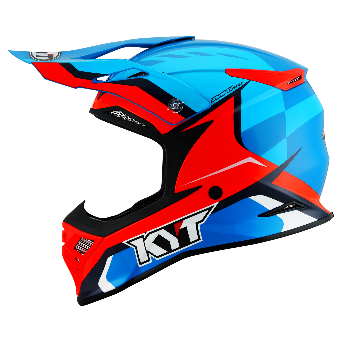 Left Side view of KYT Skyhawk Glowing Blue Orange Fluo Motorcycle helmet