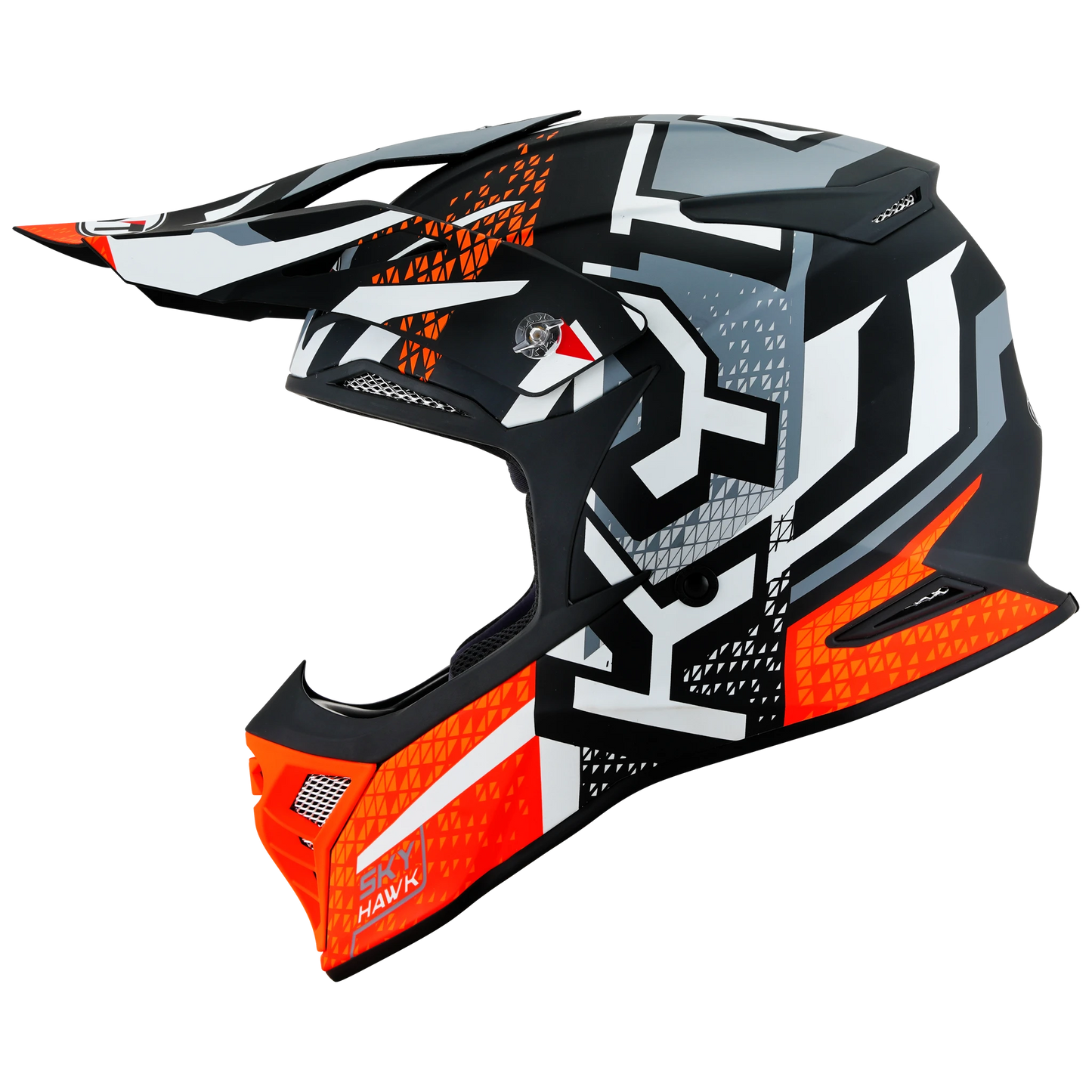 Left Side view of KYT Skyhawk Hyperflow Matte Grey Orange Motorcycle helmet