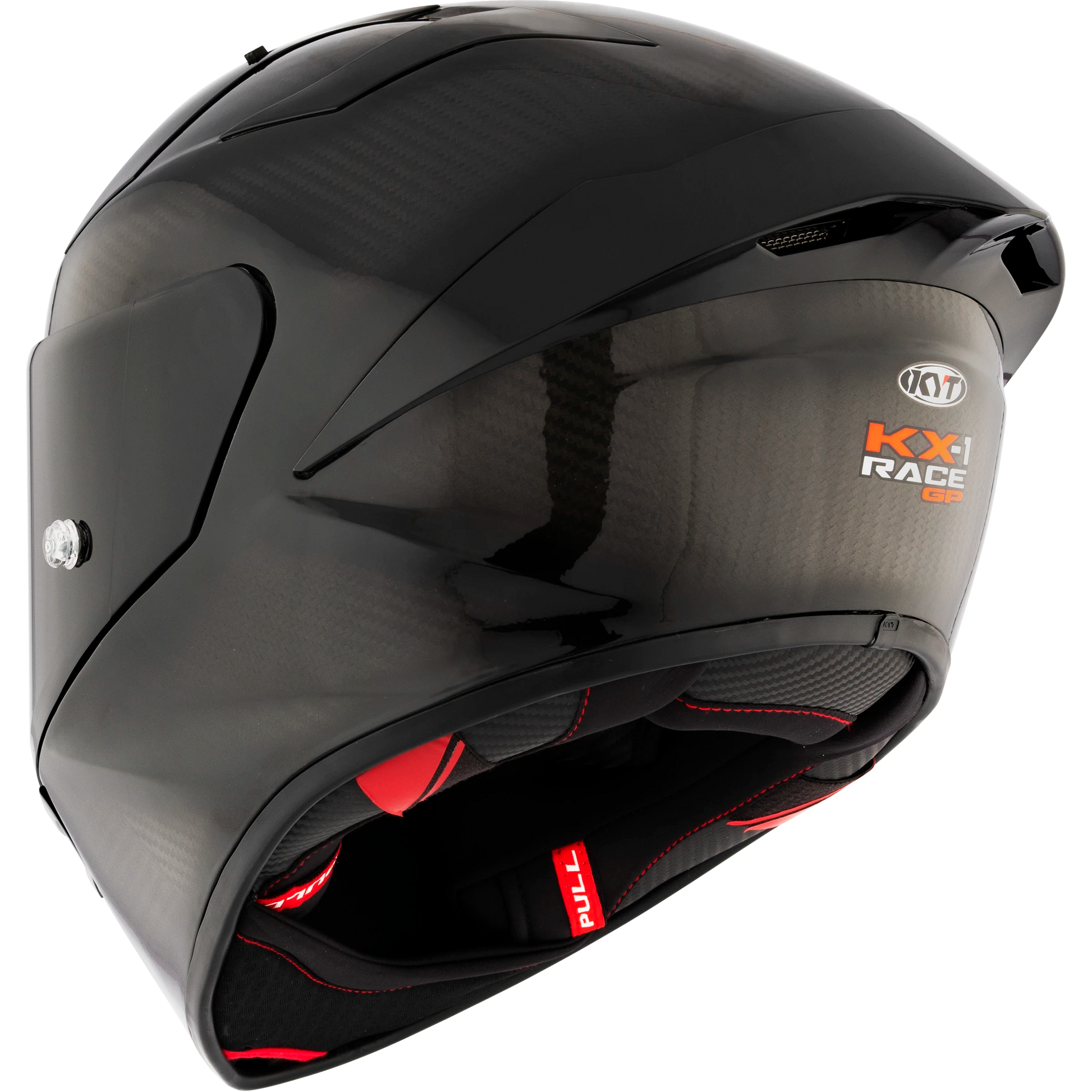 Rear Left Quarter View of KYT KX-1 Carbon Glossy Motorcycle Helmet