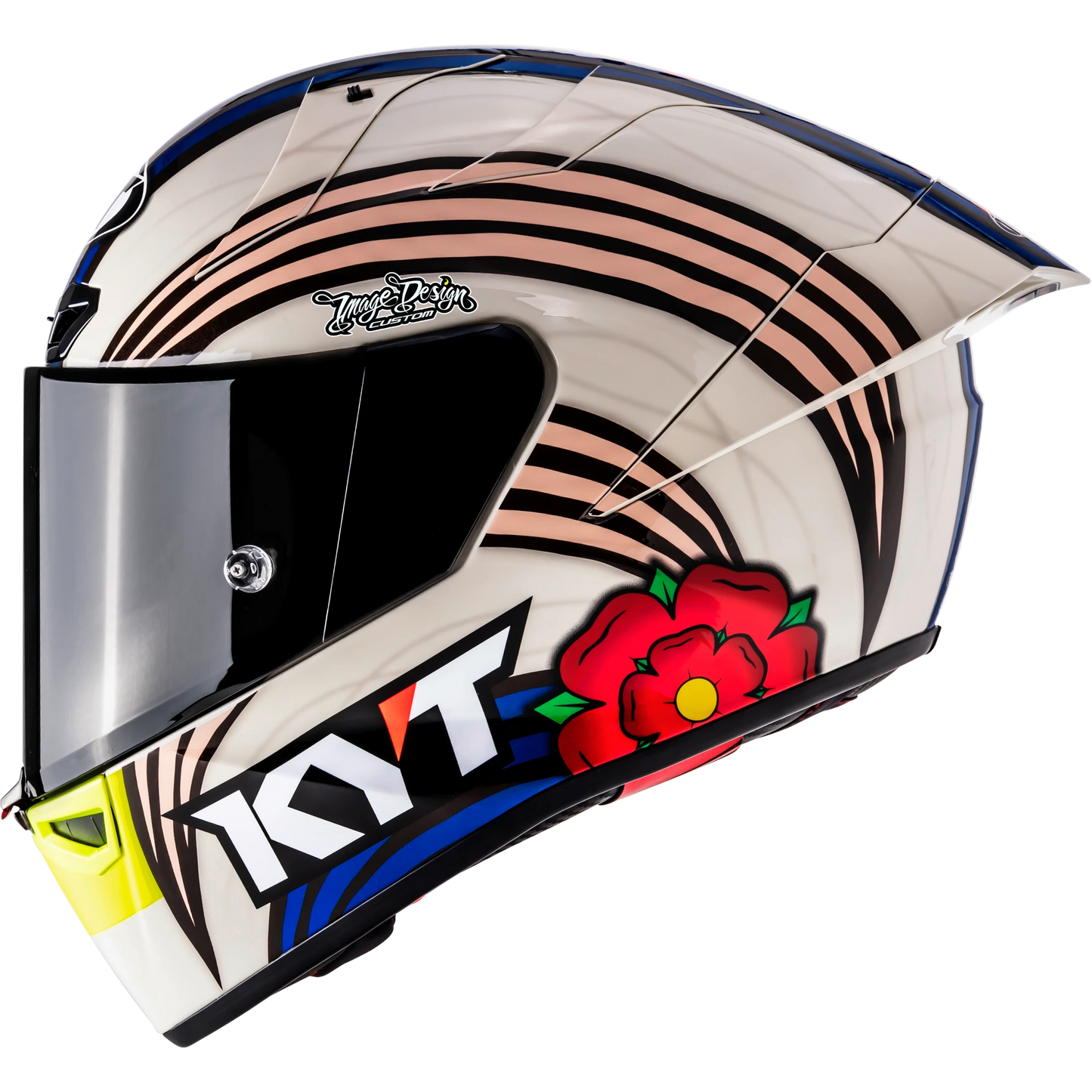 Left Side View of KYT KX-1 Race GP John McGuinness L.E. Replica Motorcycle Helmet