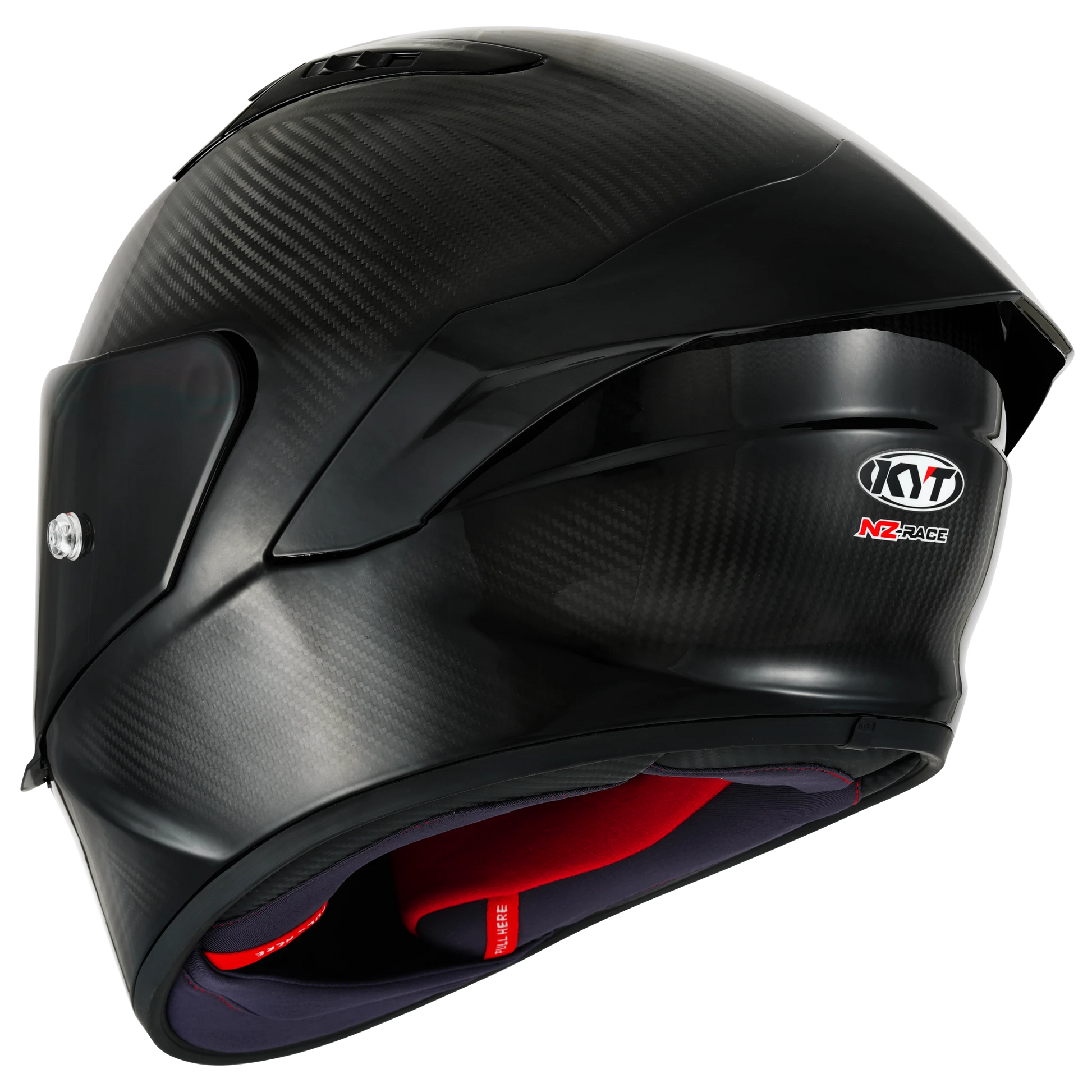 Rear Left Quarter View of KYT NZ-Race Carbon Glossy Motorcycle Helmet