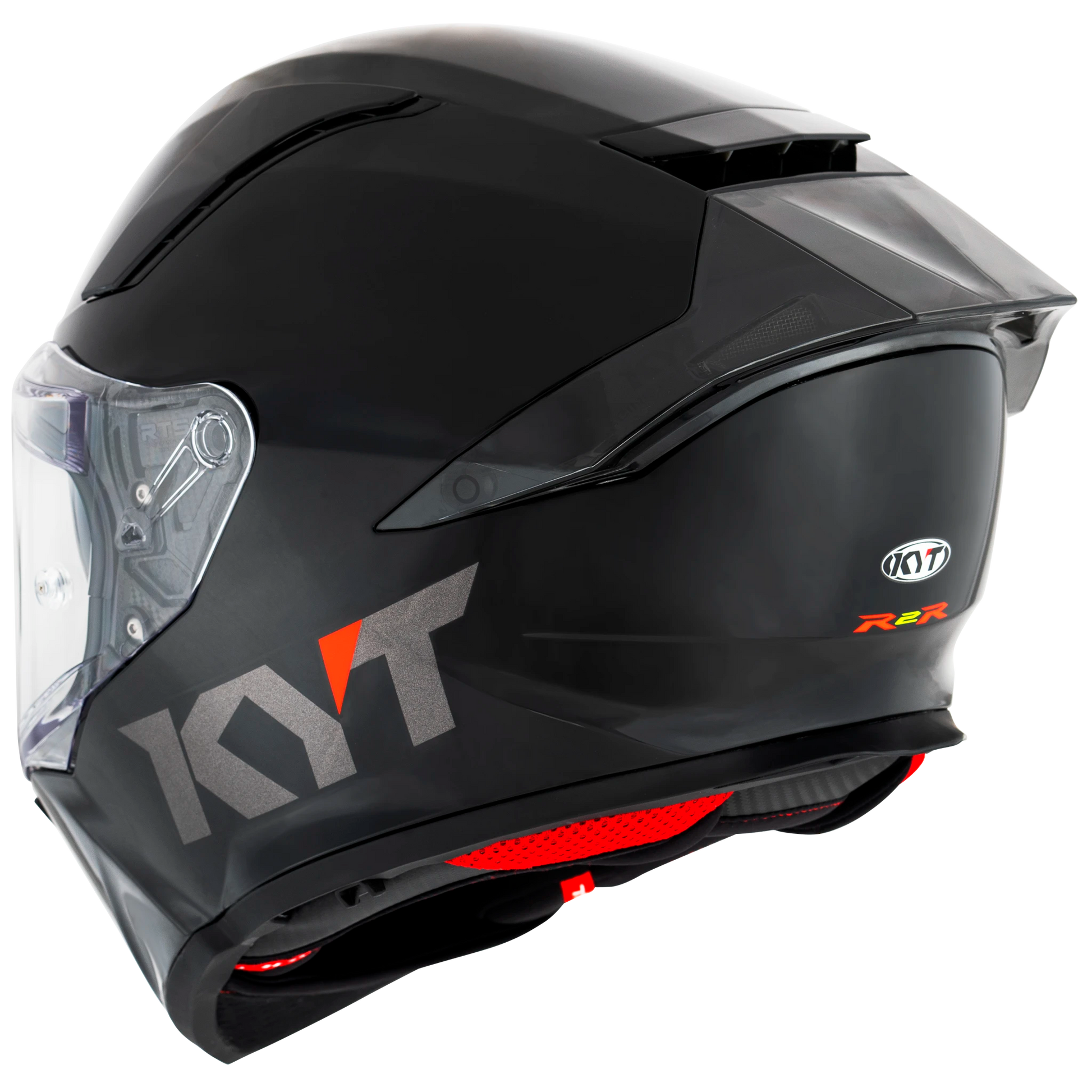 Rear Left Quarter View of KYT R2R Matte Black Motorcycle Helmet
