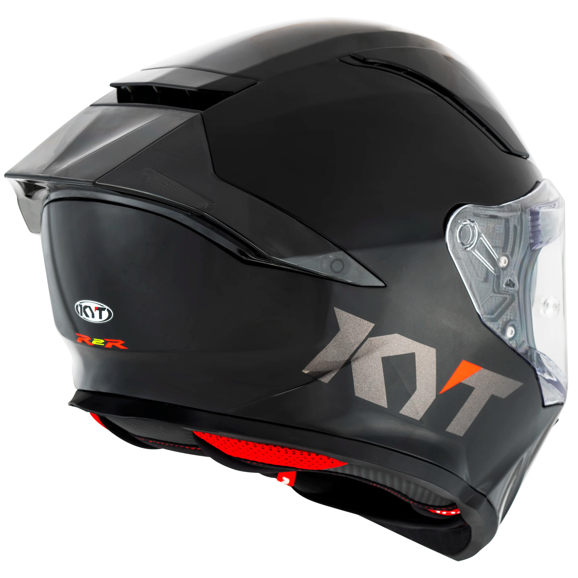 Rear Right Quarter View of KYT R2R Matte Black Motorcycle Helmet