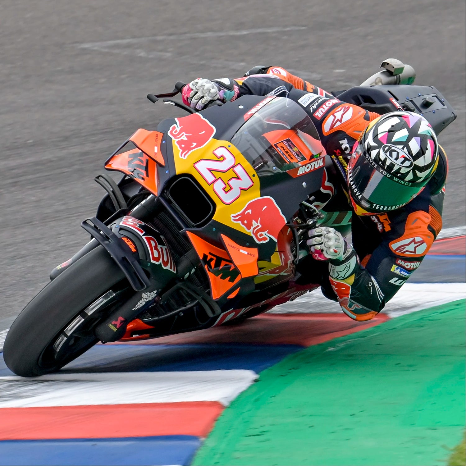 Enea Bastianini piloting his KTM through a corner