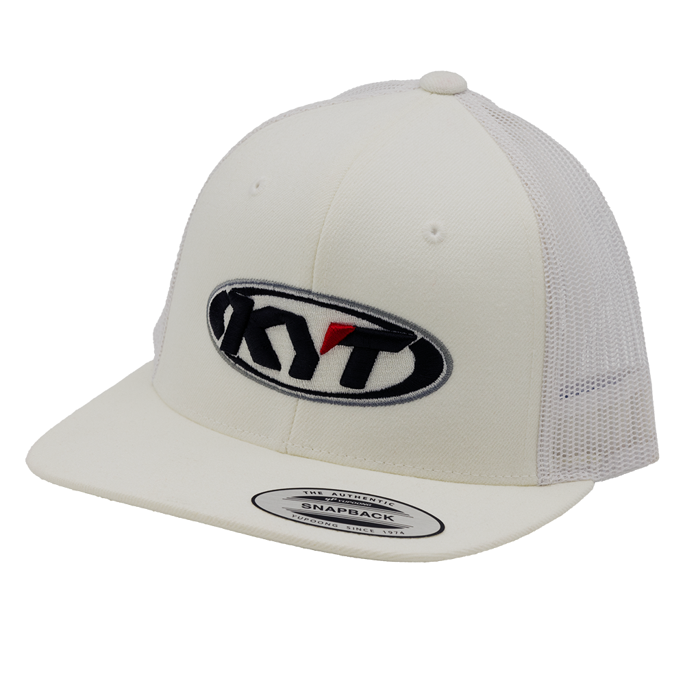 Front Quarter View of White KYT Trucker Hat