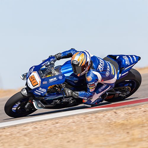 Bobby Fong on his Attack Yamaha R1 motorcycle at podium club