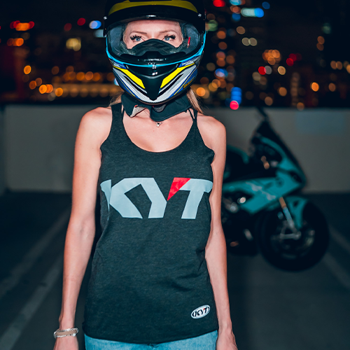 Fast Lane Alex posing, facing the camera, in a black KYT Tank Top