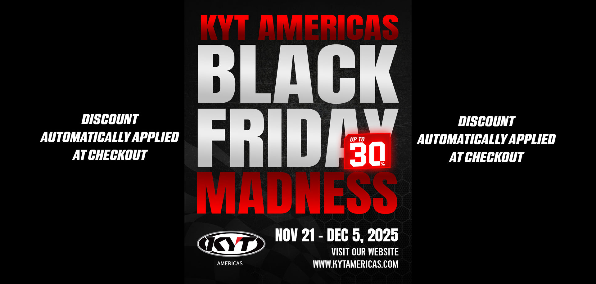KYT Americas Black Friday Madness promotional banner with discount information.