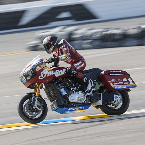 Troy Herfoss racing his Indian King of the Baggers motorcycle at Daytona