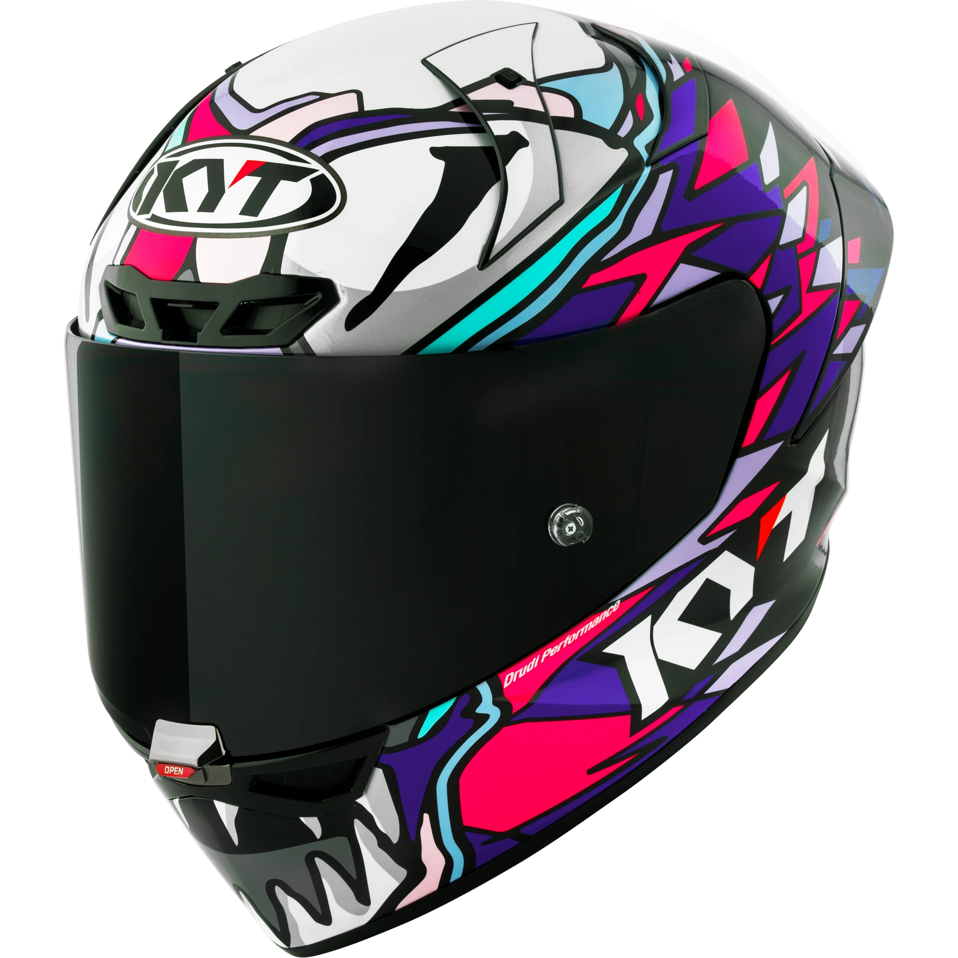 Front Left Quarter View of KYT KX-1 Bastianini 2023 Replica Motorcycle Helmet