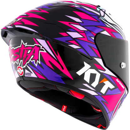 Rear Right Quarter View of KYT KX-1 Bastianini 2023 Replica Motorcycle Helmet