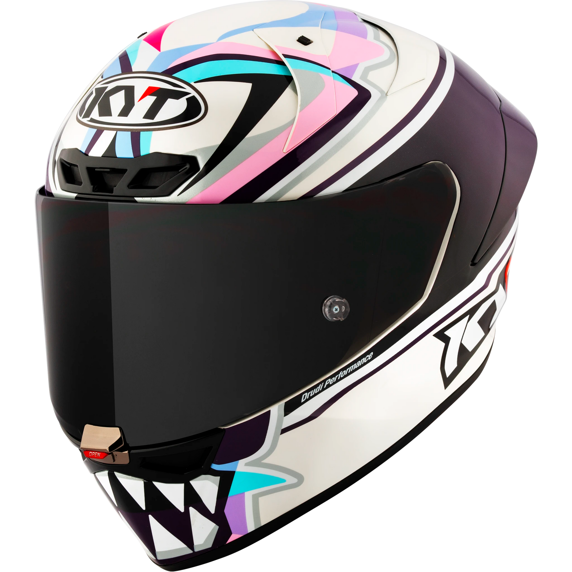 Front Left Quarter View of KYT KX-1 Bastianini 2024 Replica Motorcycle Helmet
