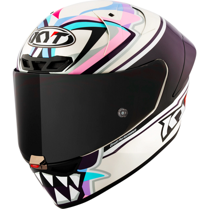 Front Left Quarter View of KYT KX-1 Bastianini 2024 Replica Motorcycle Helmet