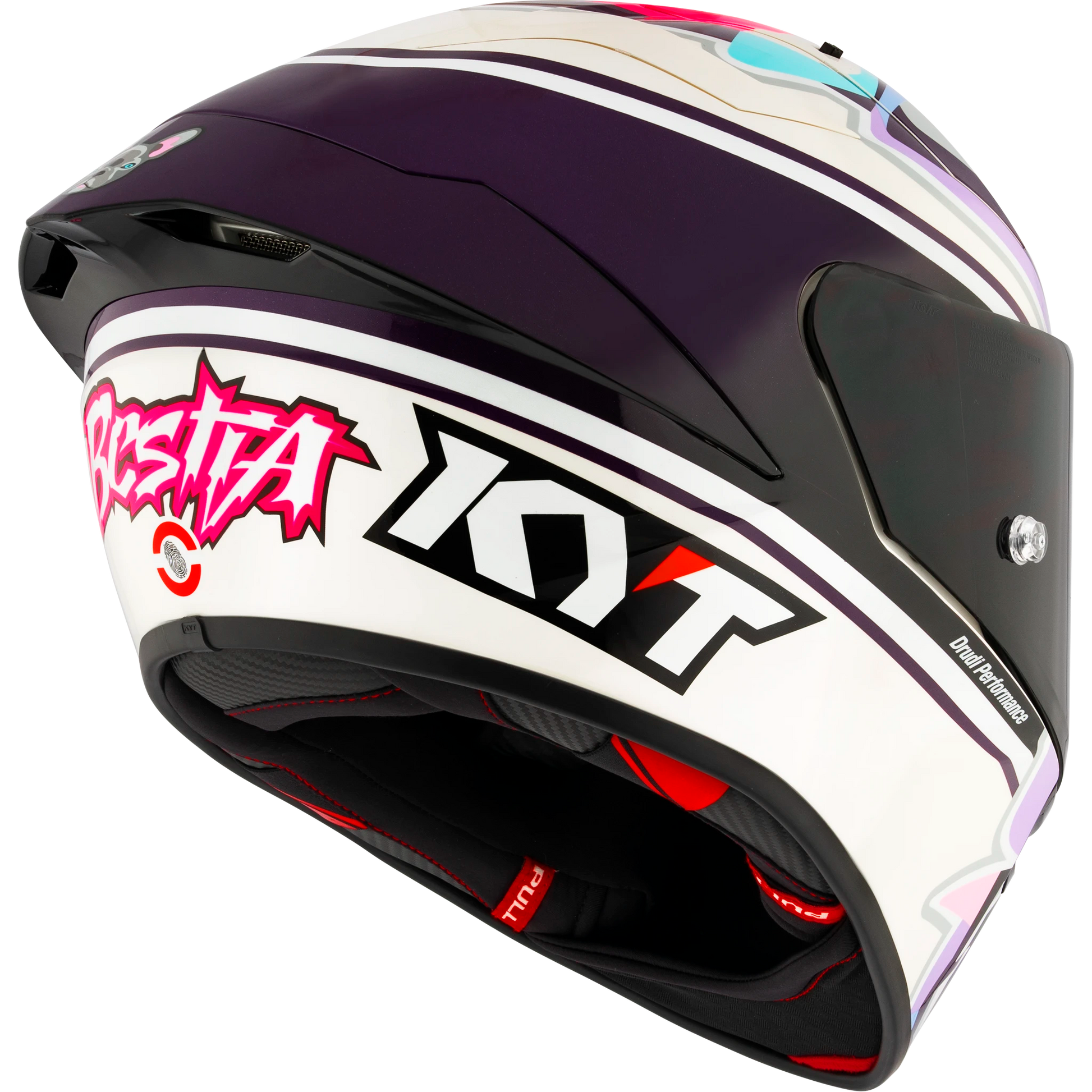 Rear Right Quarter View of KYT KX-1 Bastianini 2024 Replica Motorcycle Helmet