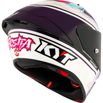 Rear Right Quarter View of KYT KX-1 Bastianini 2024 Replica Motorcycle Helmet