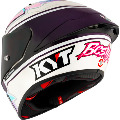 Rear Left Quarter View of KYT KX-1 Bastianini 2024 Replica Motorcycle Helmet