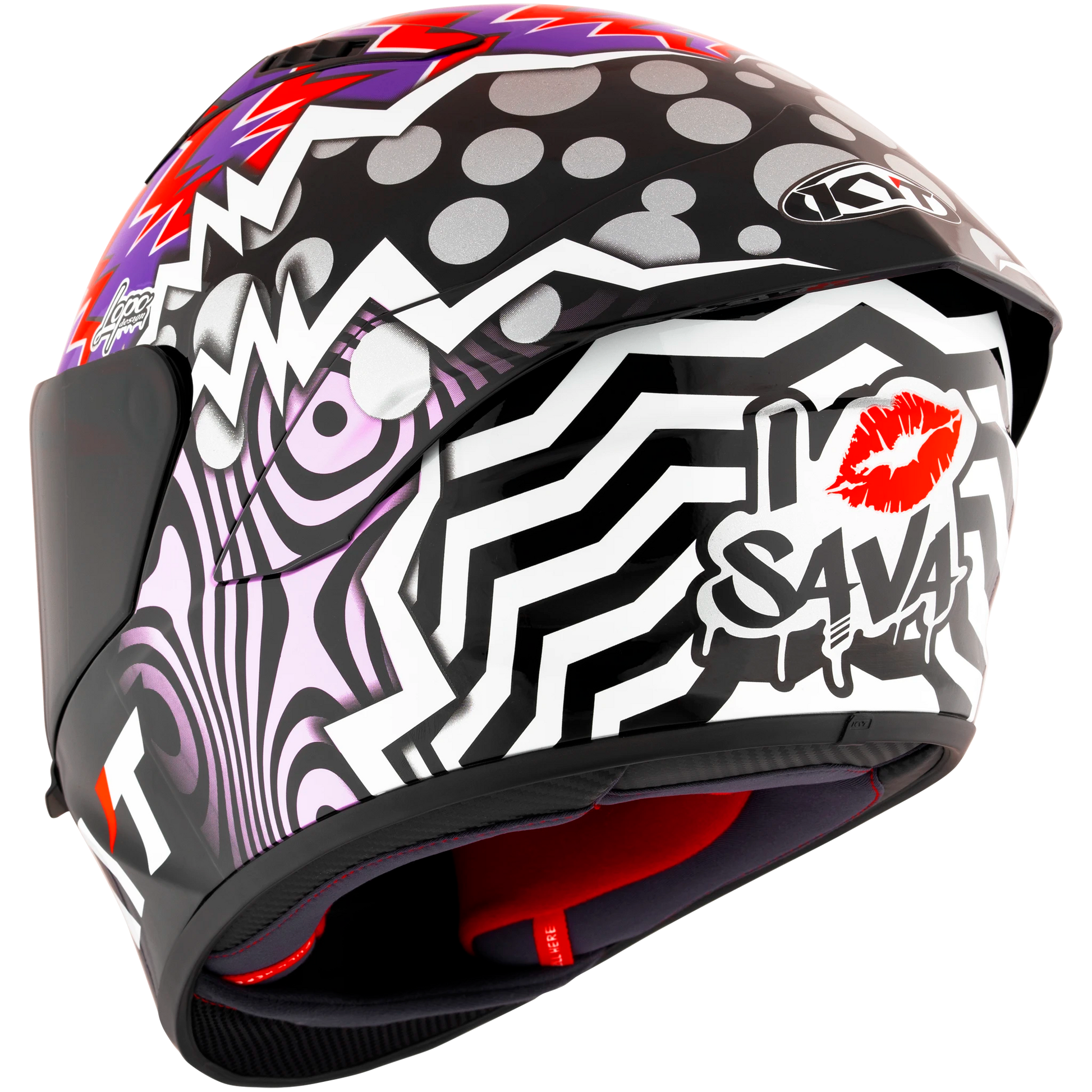 Rear Left Quarter View of KYT NZ-Race Savadori Replica Motorcycle Helmet