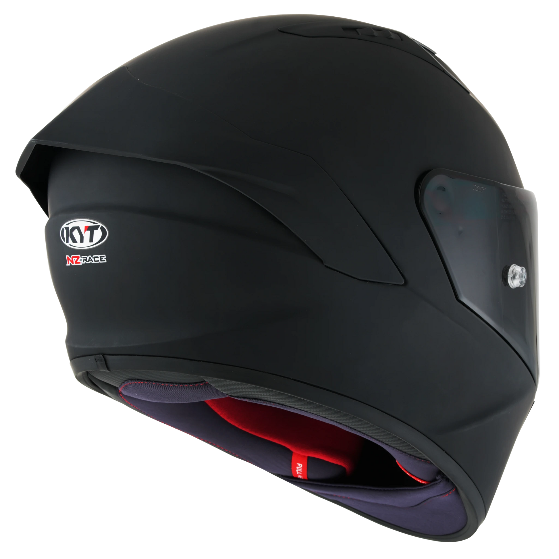 Rear Right Quarter View of KYT NZ-Race Matte Black Motorcycle Helmet