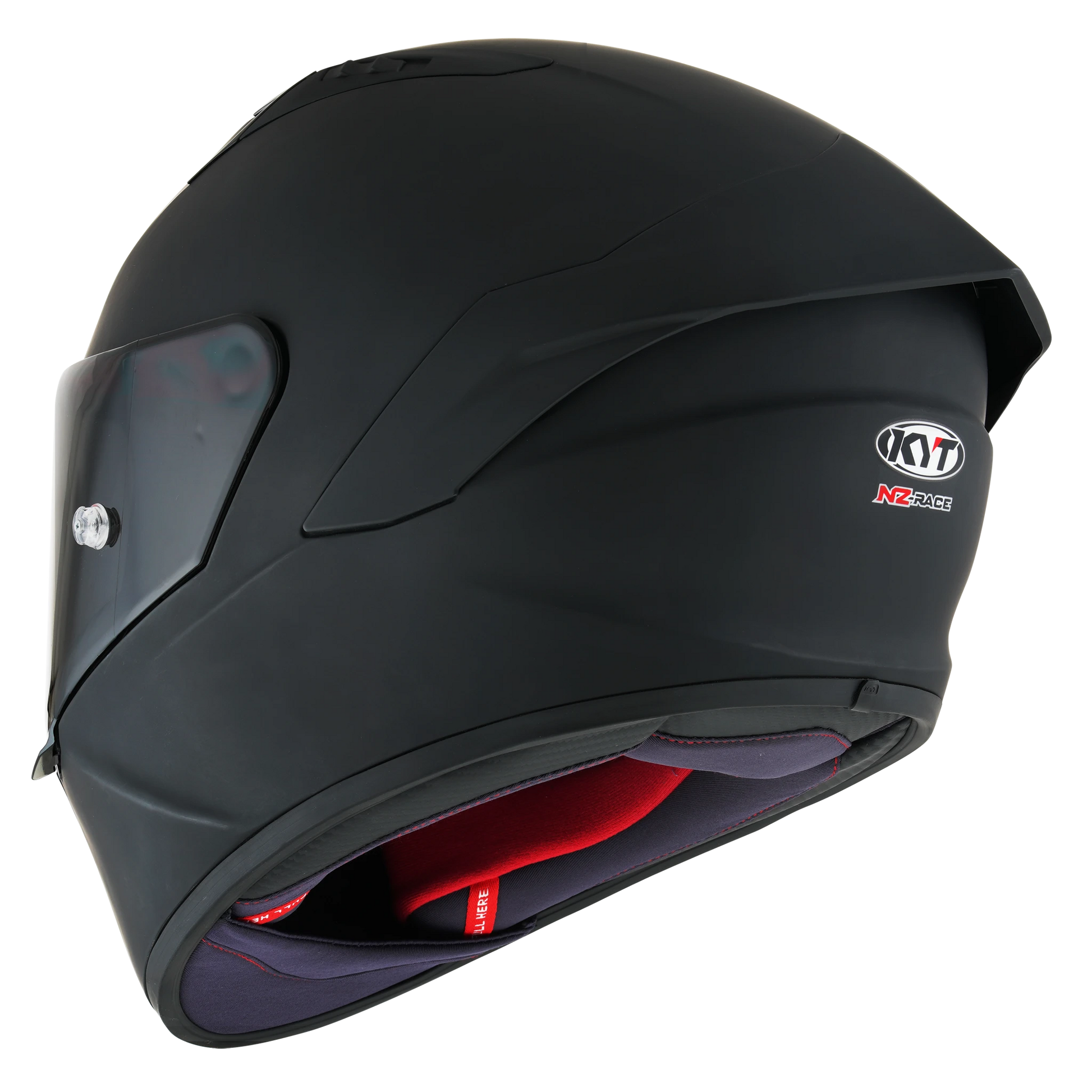 Rear Left Quarter View of KYT NZ-Race Matte Black Motorcycle Helmet