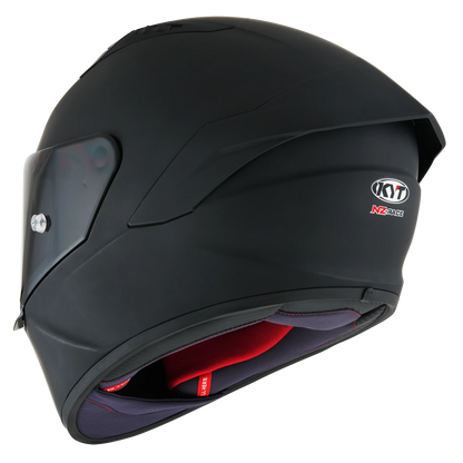 Rear Left Quarter View of KYT NZ-Race Matte Black Motorcycle Helmet