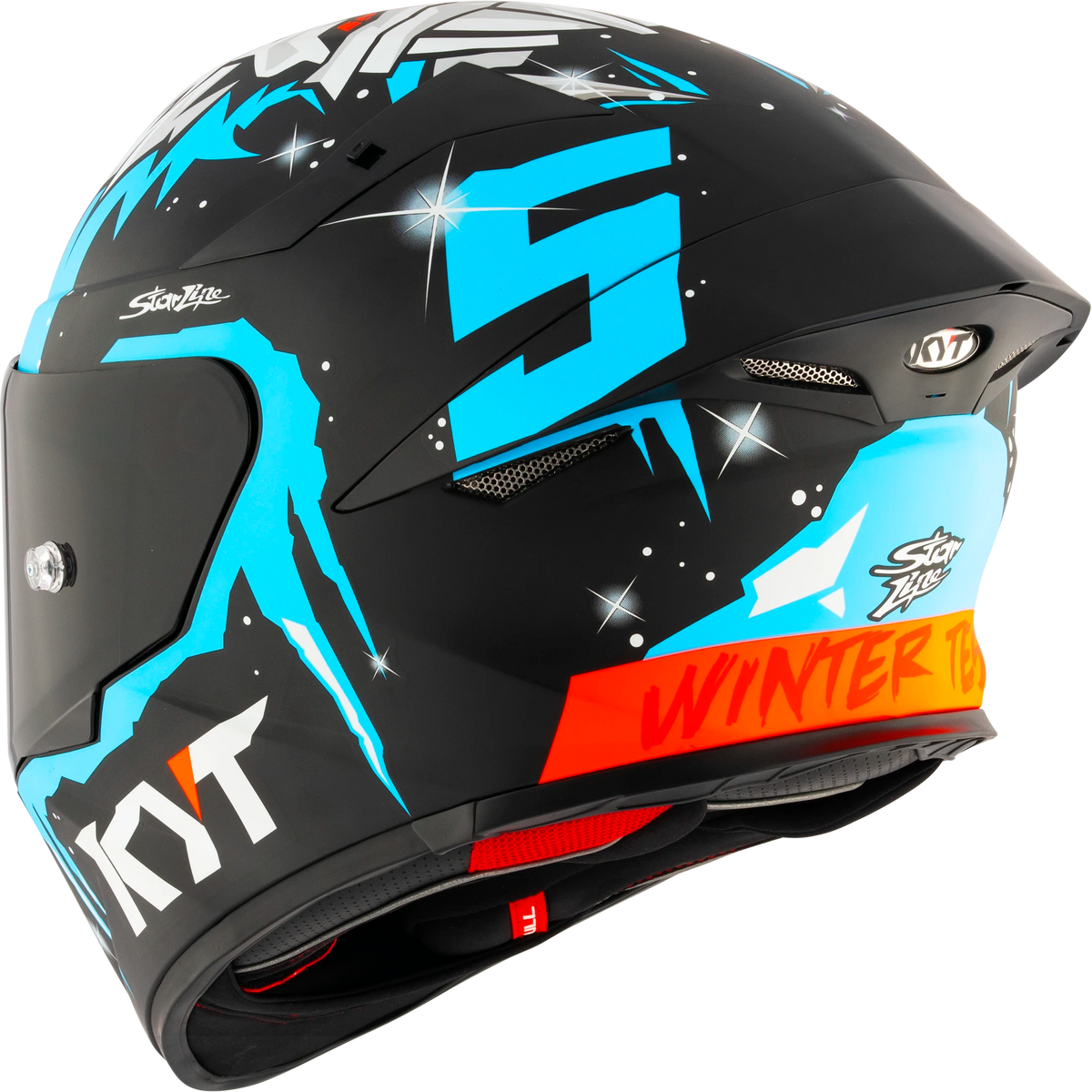 Rear Left Quarter View of KYT TT-REVO Masia Winter Test Motorcycle Helmet