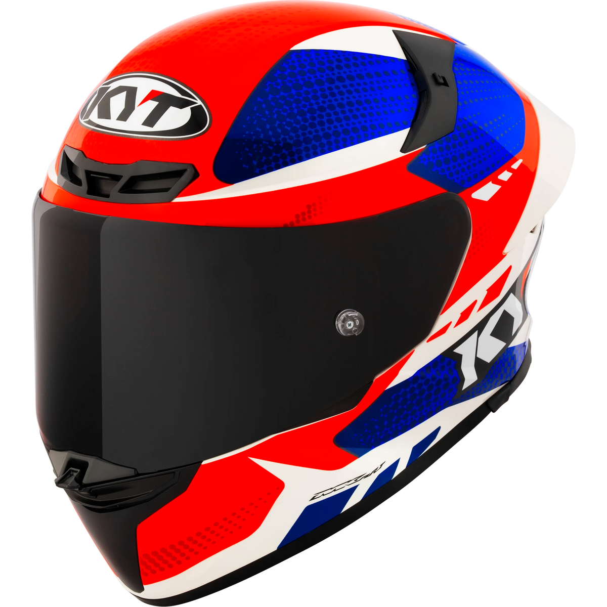 Front Left Quarter View of KYT TT-REVO Gear Blue Red Motorcycle Helmet