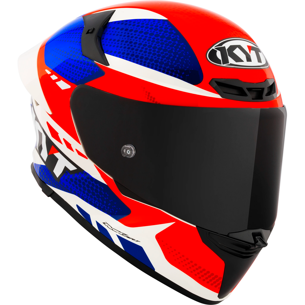 Front Right Quarter View of KYT TT-REVO Gear Blue Red Motorcycle Helmet