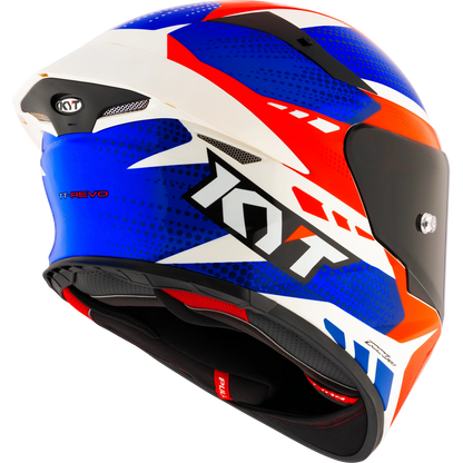 Rear Right Quarter View of KYT TT-REVO Gear Blue Red Motorcycle Helmet