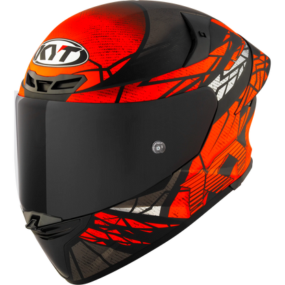 Front Left Quarter View of KYT TT-REVO Combustion Orange Motorcycle Helmet