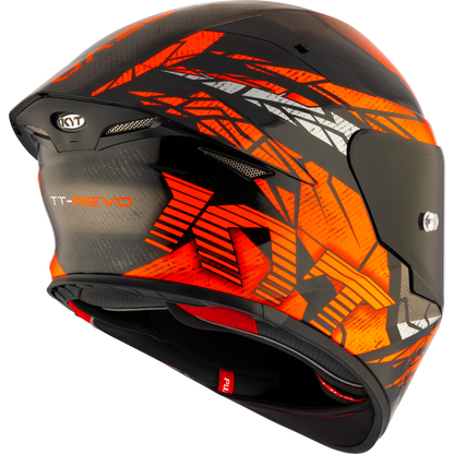 Rear Right Quarter View of KYT TT-REVO Combustion Orange Motorcycle Helmet