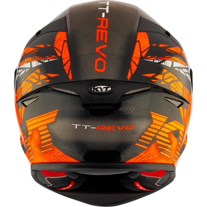 Rear View of KYT TT-REVO Combustion Orange Motorcycle Helmet